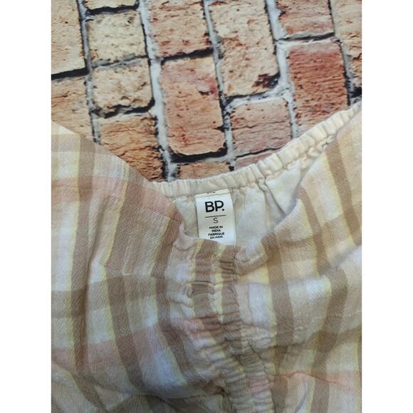 NWT BP. Pink Beige Park Plaid Short Puff Sleeve Babydoll size s - Picture 4 of 7